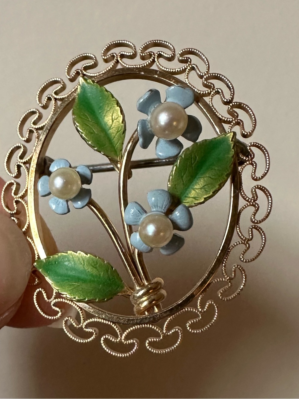 Vintage Krementz Gold Filled Filigree Flower Brooch